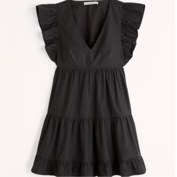 Abercrombie & Fitch Flutter Sleeve Tiered Mini Dress Black XXLT Plus Pockets - Picture 7 of 16